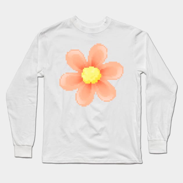 Peach Flower Pixel Art Long Sleeve T-Shirt by christinegames